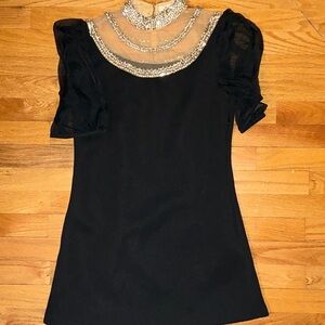Elegant Black  Dress with Sparkling Neckline